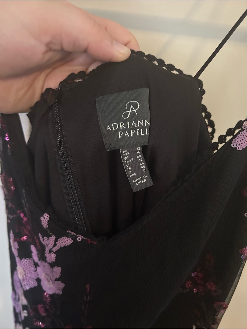 Adrianna Papell Floral Slip Midi Dress - Black with Pink & Purple Floral Print - Picture 7 of 7